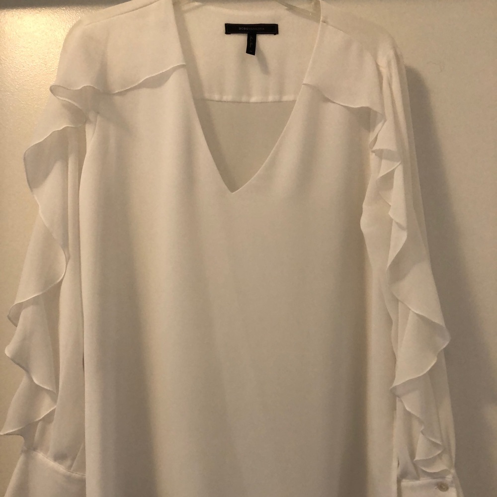 Women’s white V neck ruffle sleeve Blouse
